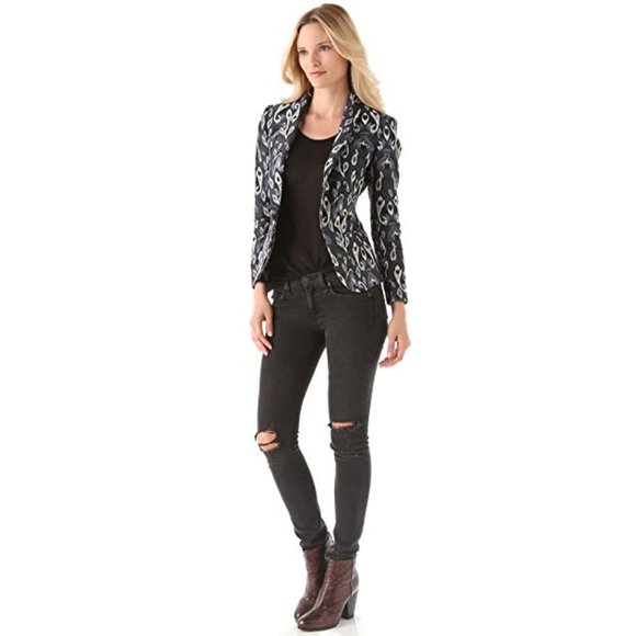 RAG & BONE Silver Ikat Brocade Jacquard Blazer Tuxedo Jacket sz 0 Women's Tux - Picture 13 of 14
